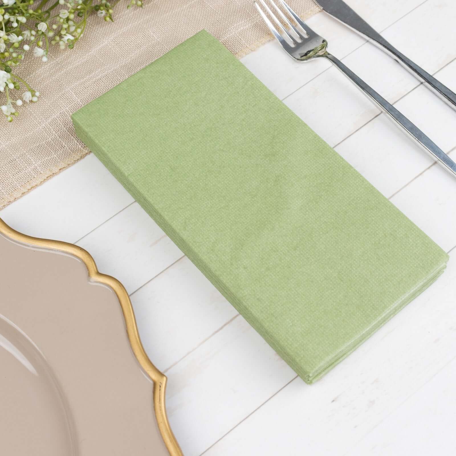 20 Pack Linen - Like Paper 8.5"x4" Napkins Sage Green - Highly Absorbent & Disposable Airlaid Guest Towels - Bell Racket Store