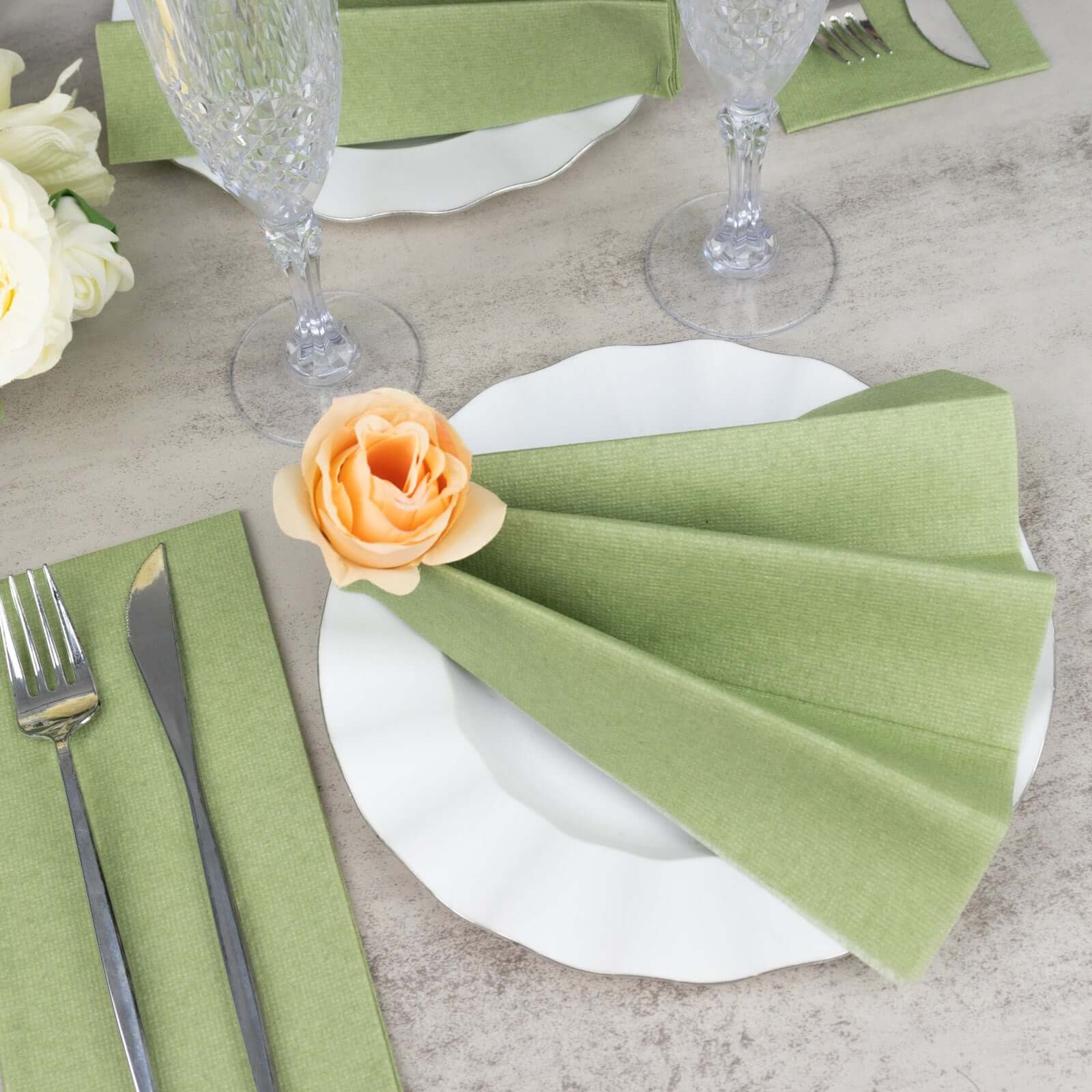 20 Pack Linen - Like Paper 8.5"x4" Napkins Sage Green - Highly Absorbent & Disposable Airlaid Guest Towels - Bell Racket Store
