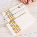 20 Pack Linen - Like Paper 8"x4" Napkins White With Gold Lines - Soft Hygienic Airlaid Guest Towels - Bell Racket Store