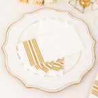 20 Pack Linen - Like Paper 8"x4" Napkins White With Gold Lines - Soft Hygienic Airlaid Guest Towels - Bell Racket Store