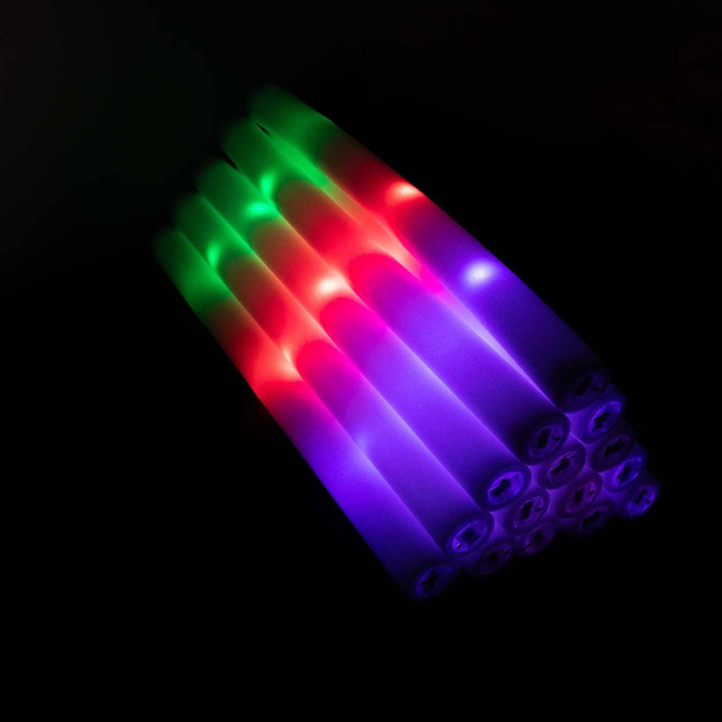 20 Pack Multicolor LED Foam Party Glow Sticks With 3 Flashing Modes, 19" Reusable Battery Operated Light Sticks - Bell Racket Store