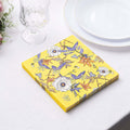 20 - Pack Paper Beverage Napkins with Blooming Flowers Design Yellow - 2 Ply Soft 18GSM Floral Wedding Napkins 6.5"x6.5" - Bell Racket Store
