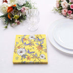 20 - Pack Paper Beverage Napkins with Blooming Flowers Design Yellow - 2 Ply Soft 18GSM Floral Wedding Napkins 6.5"x6.5" - Bell Racket Store