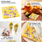 20 - Pack Paper Beverage Napkins with Blooming Flowers Design Yellow - 2 Ply Soft 18GSM Floral Wedding Napkins 6.5"x6.5" - Bell Racket Store