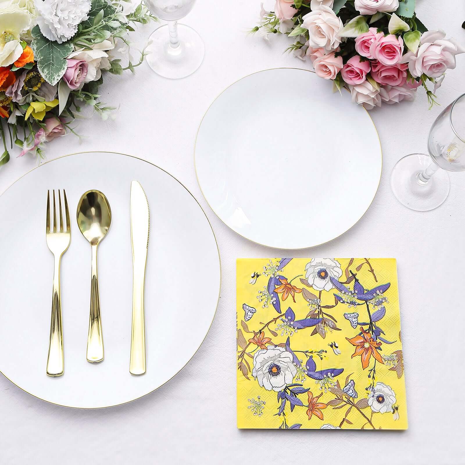 20 - Pack Paper Beverage Napkins with Blooming Flowers Design Yellow - 2 Ply Soft 18GSM Floral Wedding Napkins 6.5"x6.5" - Bell Racket Store