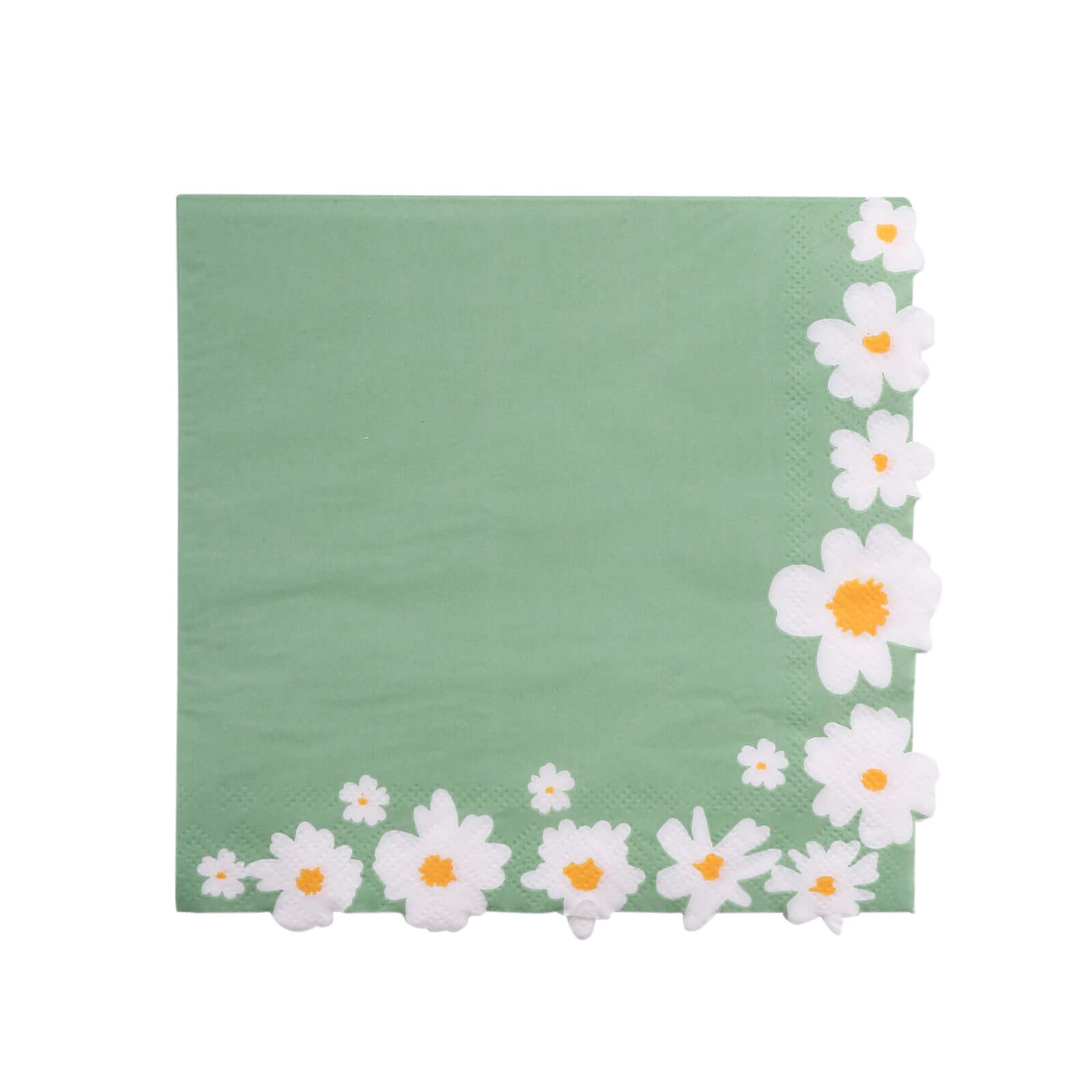 20 - Pack Paper Beverage Napkins with Daisy Flower Design Sage Green - 2 Ply Soft 18GSM Floral Wedding Napkins 6.5"x6.5" - Bell Racket Store