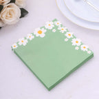 20 - Pack Paper Beverage Napkins with Daisy Flower Design Sage Green - 2 Ply Soft 18GSM Floral Wedding Napkins 6.5"x6.5" - Bell Racket Store