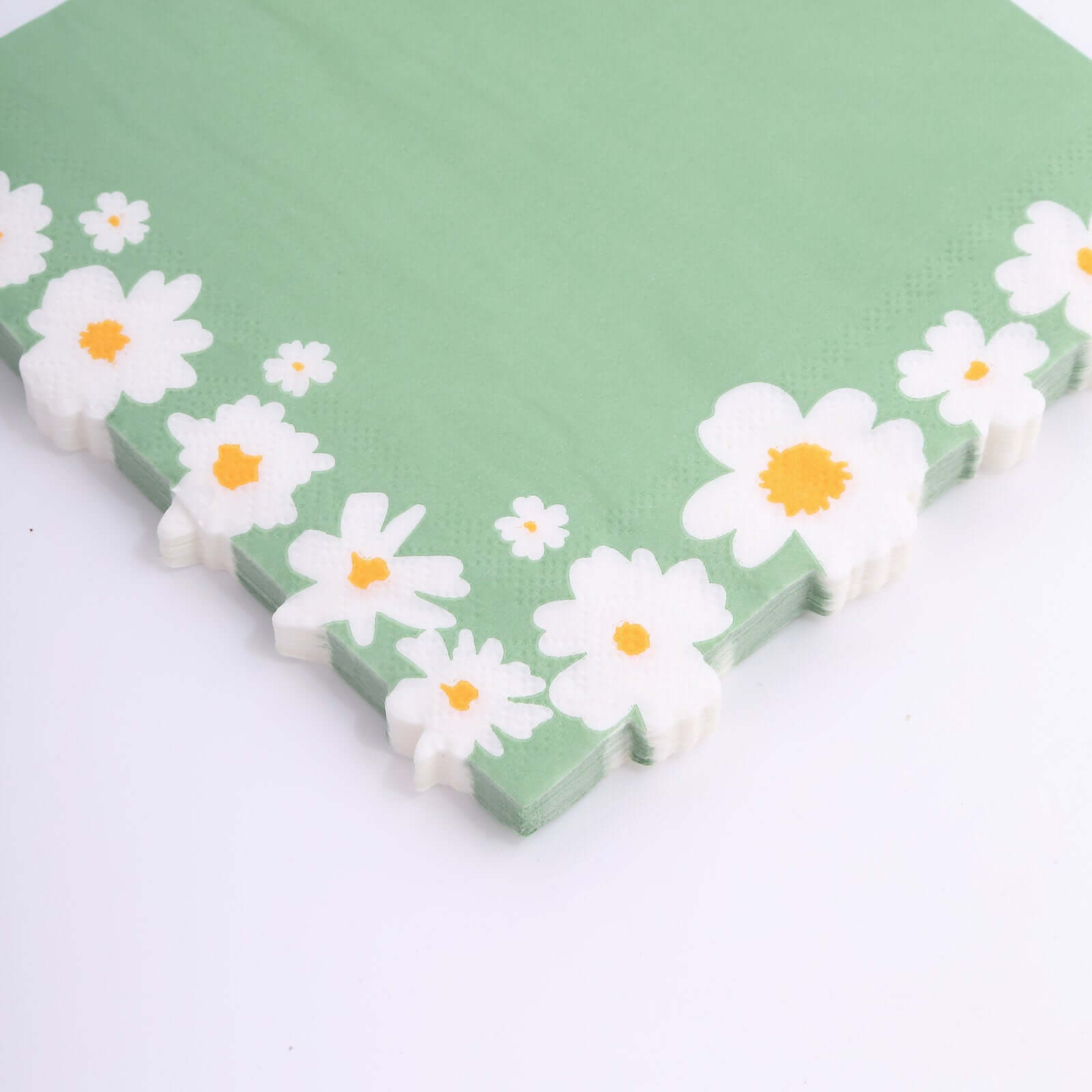 20 - Pack Paper Beverage Napkins with Daisy Flower Design Sage Green - 2 Ply Soft 18GSM Floral Wedding Napkins 6.5"x6.5" - Bell Racket Store