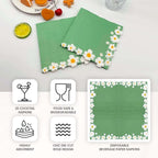 20 - Pack Paper Beverage Napkins with Daisy Flower Design Sage Green - 2 Ply Soft 18GSM Floral Wedding Napkins 6.5"x6.5" - Bell Racket Store