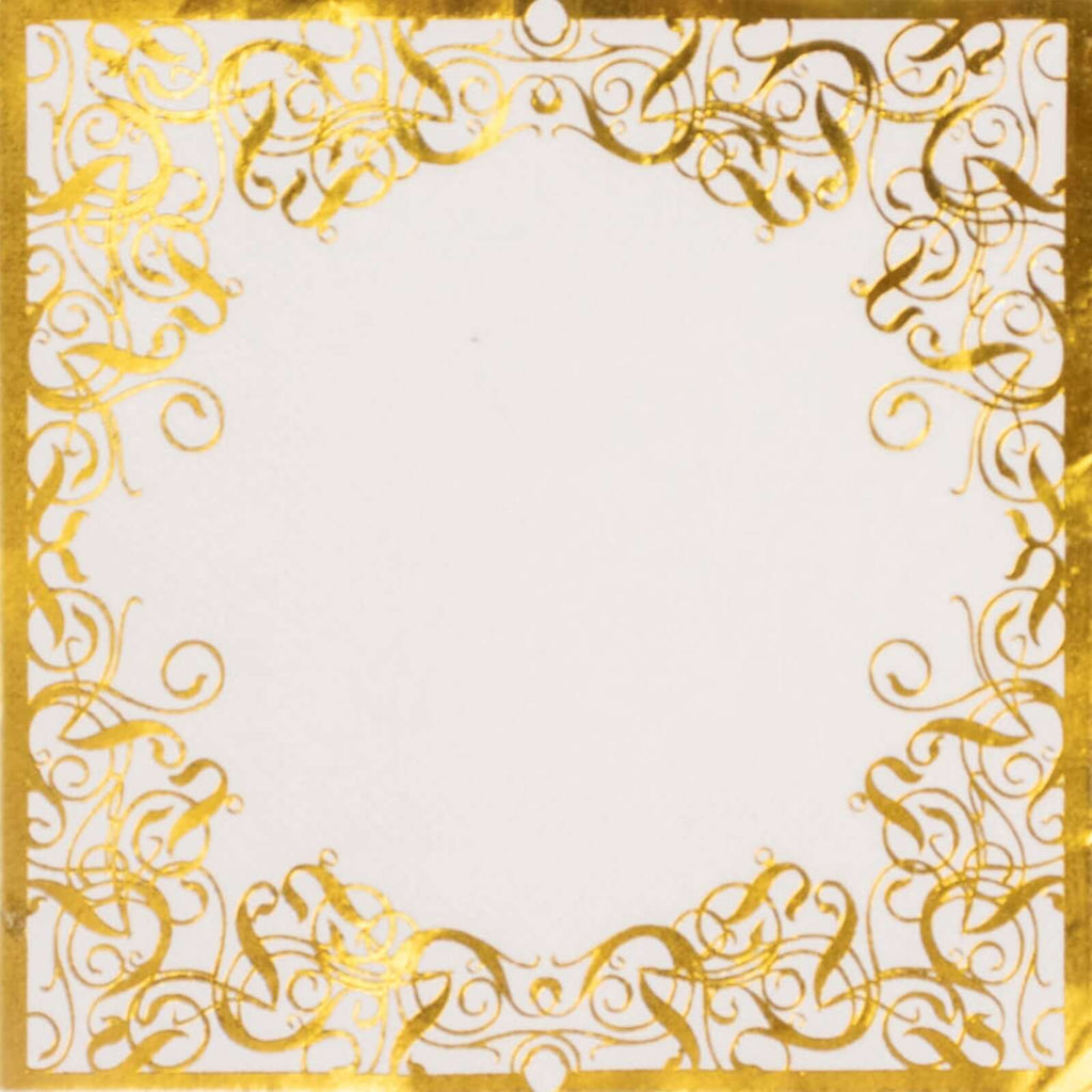20 - Pack Paper Beverage Napkins with Gold Foil Lace Design White - 3 Ply Disposable 18GSM European Style Cocktail Napkins 5"x5" - Bell Racket Store