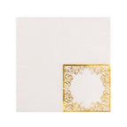 20 - Pack Paper Beverage Napkins with Gold Foil Lace Design White - 3 Ply Disposable 18GSM European Style Cocktail Napkins 5"x5" - Bell Racket Store