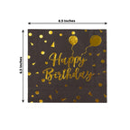 20 - Pack Paper Beverage Napkins with Happy Birthday Foil Print Black/Gold - 2 Ply Disposable 18GSM Soft Party Napkins 6.5"x6.5" - Bell Racket Store