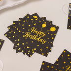 20 - Pack Paper Beverage Napkins with Happy Birthday Foil Print Black/Gold - 2 Ply Disposable 18GSM Soft Party Napkins 6.5"x6.5" - Bell Racket Store