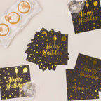 20 - Pack Paper Beverage Napkins with Happy Birthday Foil Print Black/Gold - 2 Ply Disposable 18GSM Soft Party Napkins 6.5"x6.5" - Bell Racket Store