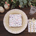 20 - Pack Paper Beverage Napkins with Lavender Butterfly Floral Design Ivory - 2 Ply Soft 18GSM Garden Wedding Napkins 6.5"x6.5" - Bell Racket Store