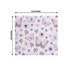 20 - Pack Paper Beverage Napkins with Lavender Butterfly Floral Design Ivory - 2 Ply Soft 18GSM Garden Wedding Napkins 6.5"x6.5" - Bell Racket Store