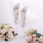 20 - Pack Paper Beverage Napkins with Pink Floral Design Ivory - 2 Ply Soft 18GSM Rose Garden Wedding Napkins 6.5"x6.5" - Bell Racket Store
