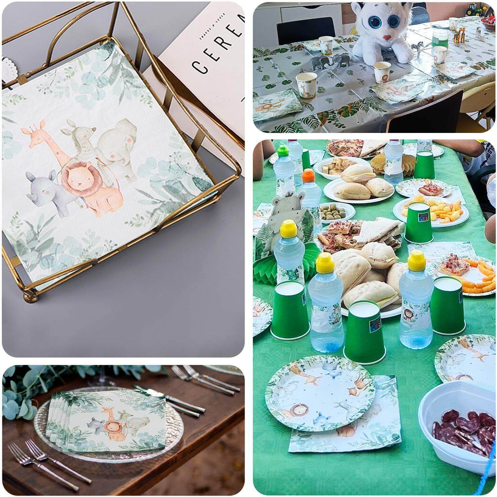 20 - Pack Paper Beverage Napkins with Safari Animal Print - Jungle Theme 2 Ply Disposable Party Napkins 6.5"x6.5" 18GSM - Bell Racket Store