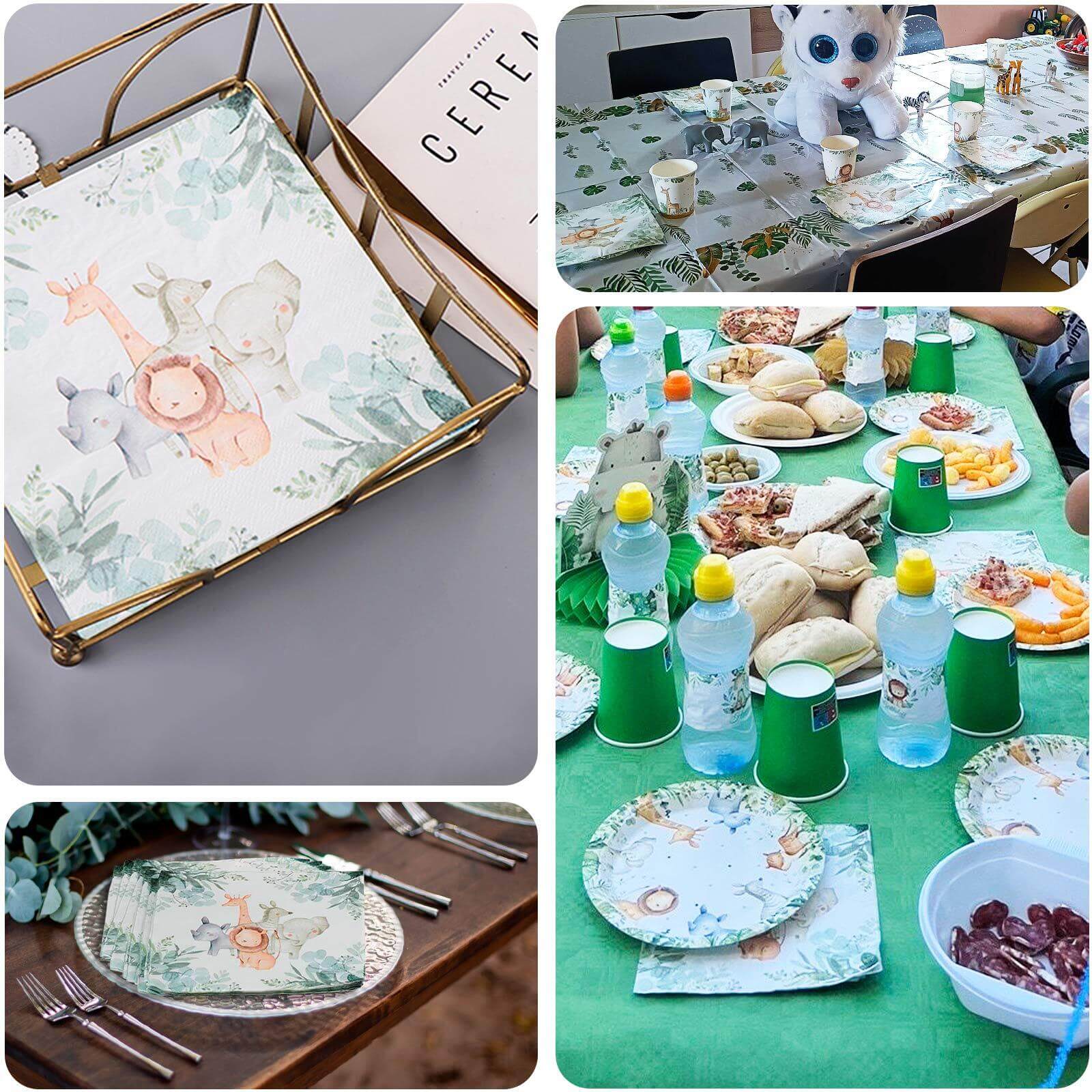 20 - Pack Paper Beverage Napkins with Safari Animal Print - Jungle Theme 2 Ply Disposable Party Napkins 6.5"x6.5" 18GSM - Bell Racket Store