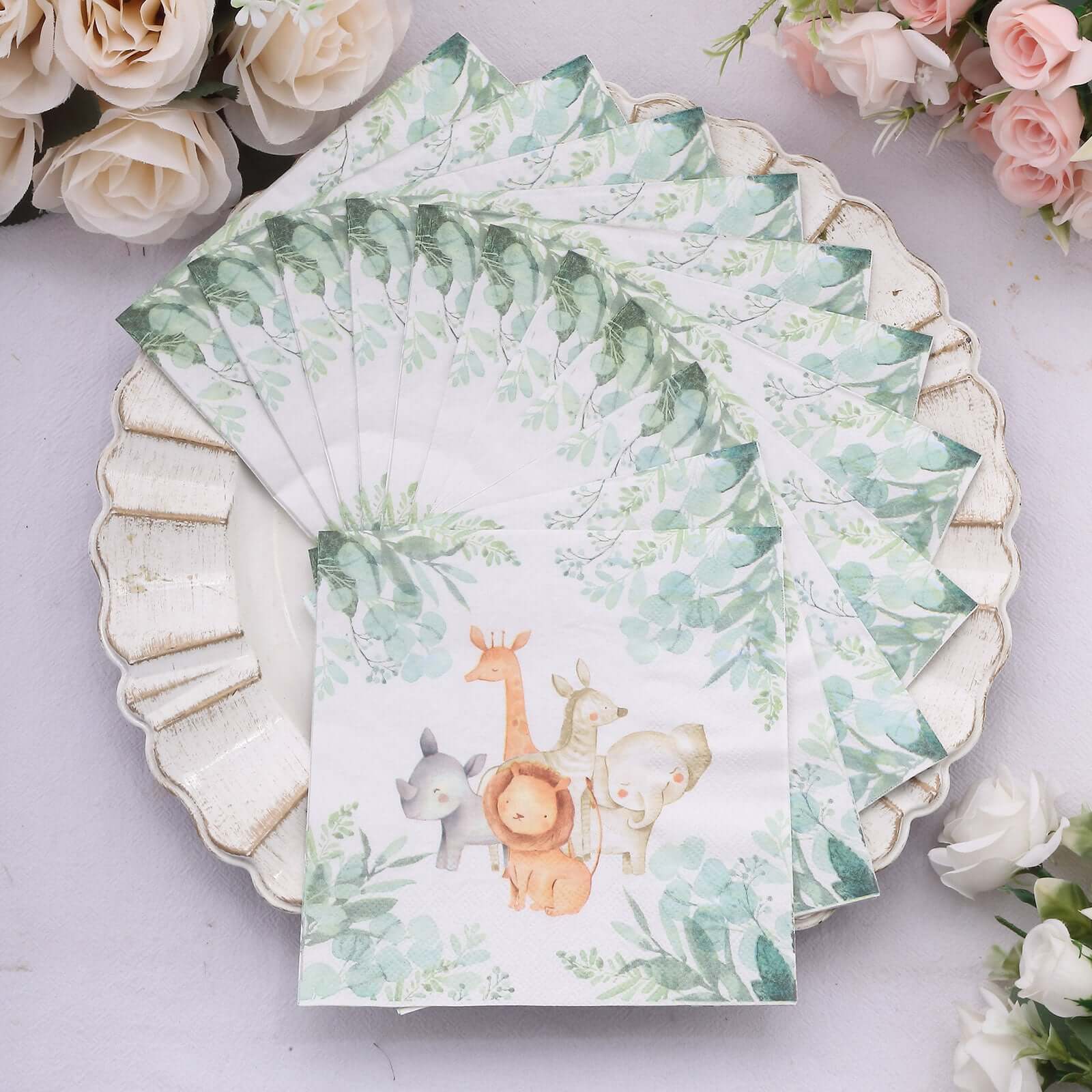 20 - Pack Paper Beverage Napkins with Safari Animal Print - Jungle Theme 2 Ply Disposable Party Napkins 6.5"x6.5" 18GSM - Bell Racket Store