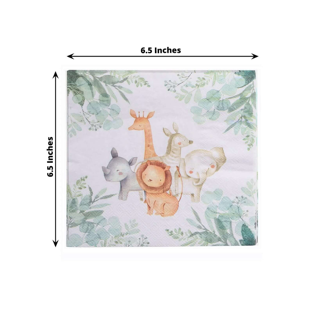 20 - Pack Paper Beverage Napkins with Safari Animal Print - Jungle Theme 2 Ply Disposable Party Napkins 6.5"x6.5" 18GSM - Bell Racket Store