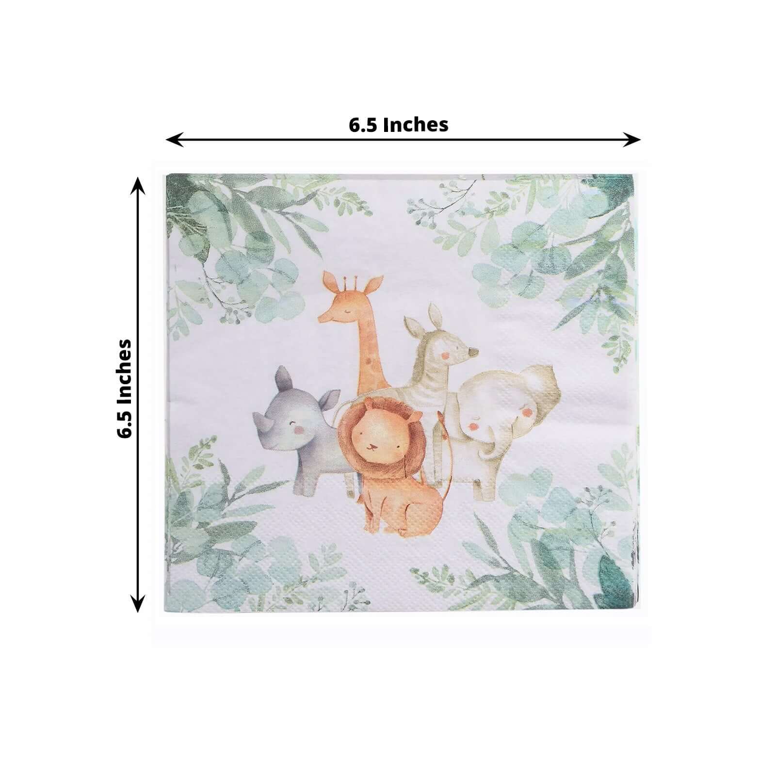 20 - Pack Paper Beverage Napkins with Safari Animal Print - Jungle Theme 2 Ply Disposable Party Napkins 6.5"x6.5" 18GSM - Bell Racket Store