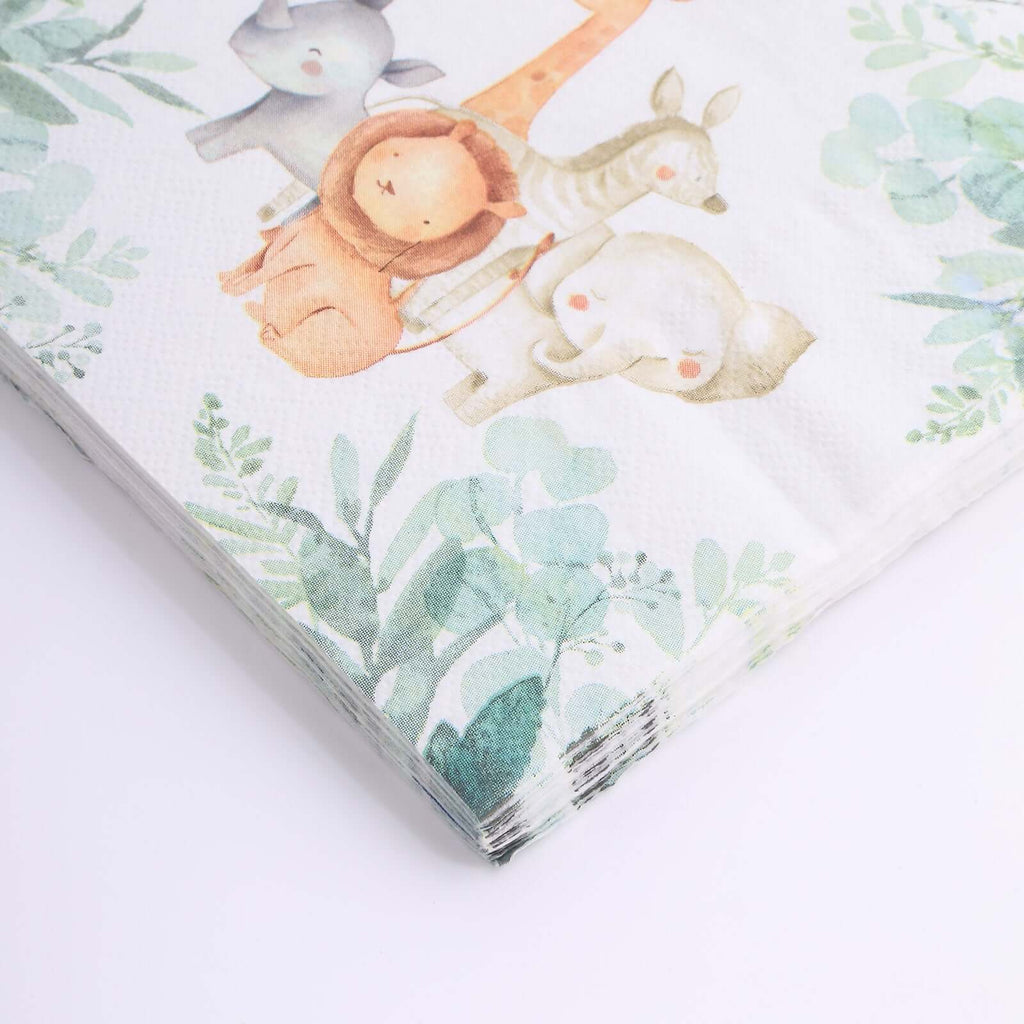 20 - Pack Paper Beverage Napkins with Safari Animal Print - Jungle Theme 2 Ply Disposable Party Napkins 6.5"x6.5" 18GSM - Bell Racket Store