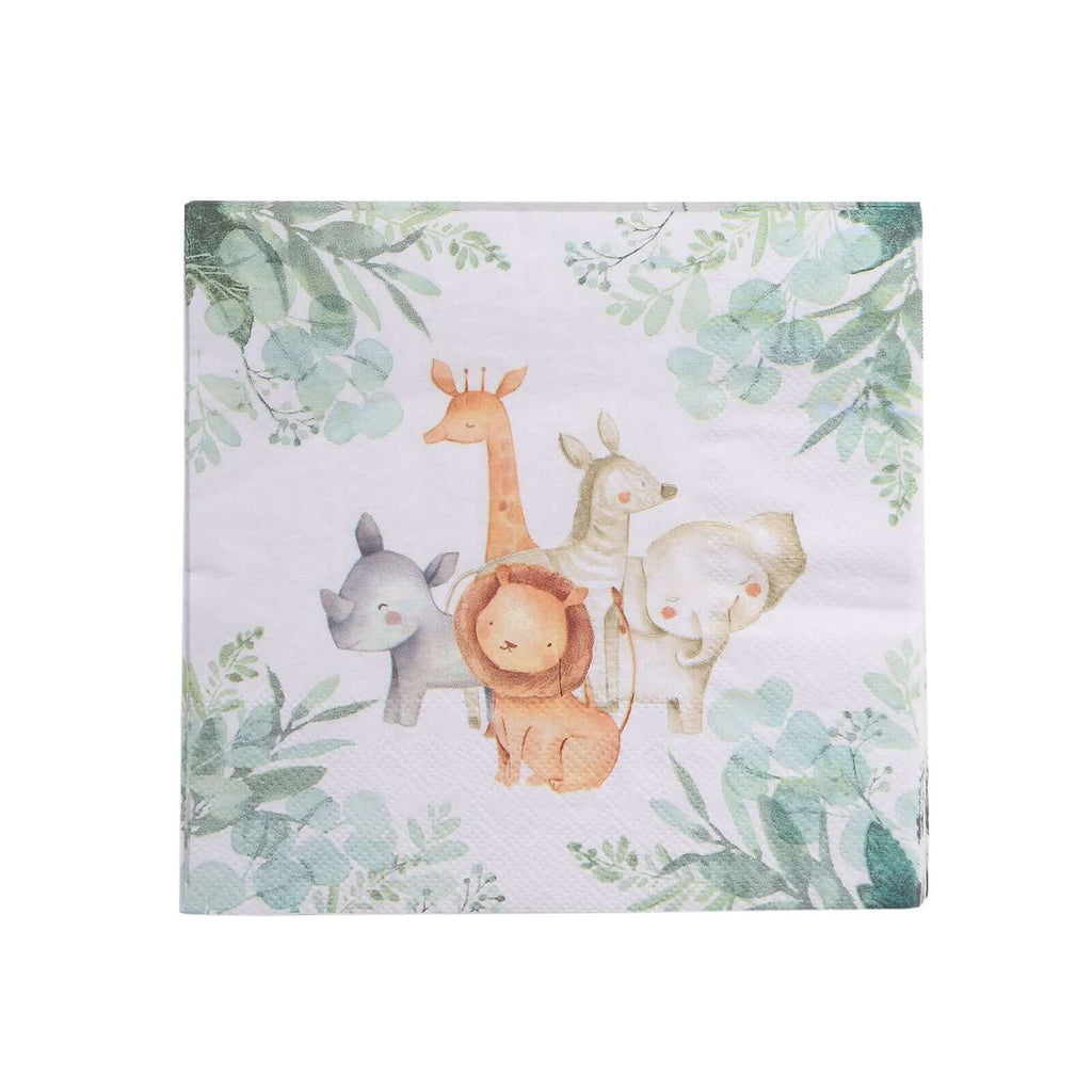 20 - Pack Paper Beverage Napkins with Safari Animal Print - Jungle Theme 2 Ply Disposable Party Napkins 6.5"x6.5" 18GSM - Bell Racket Store