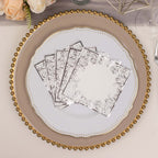 20 - Pack Paper Beverage Napkins with Silver Foil Lace Design White - 3 Ply Disposable 18GSM European Style Cocktail Napkins 5"x5" - Bell Racket Store