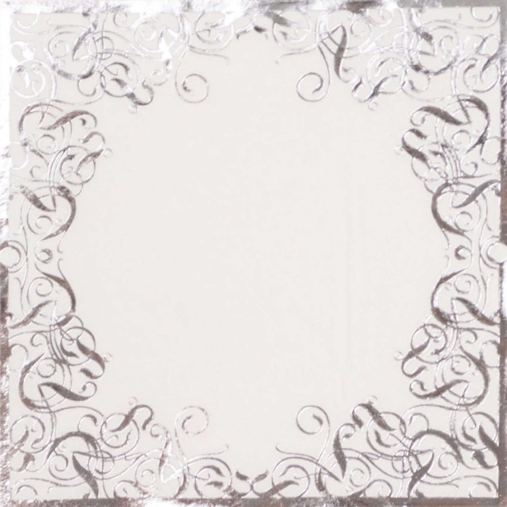 20 - Pack Paper Beverage Napkins with Silver Foil Lace Design White - 3 Ply Disposable 18GSM European Style Cocktail Napkins 5"x5" - Bell Racket Store
