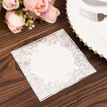 20 - Pack Paper Beverage Napkins with Silver Foil Lace Design White - 3 Ply Disposable 18GSM European Style Cocktail Napkins 5"x5" - Bell Racket Store