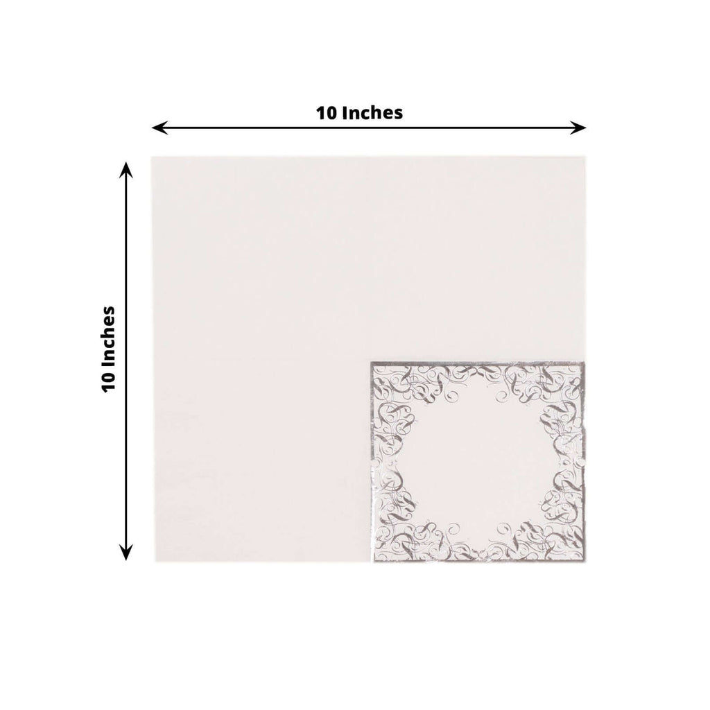20 - Pack Paper Beverage Napkins with Silver Foil Lace Design White - 3 Ply Disposable 18GSM European Style Cocktail Napkins 5"x5" - Bell Racket Store