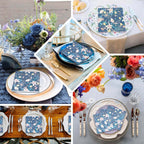 20 - Pack Paper Beverage Napkins with Water Lily Floral Design Navy Blue - 2 Ply Soft 18GSM Wedding Napkins 6.5"x6.5" - Bell Racket Store