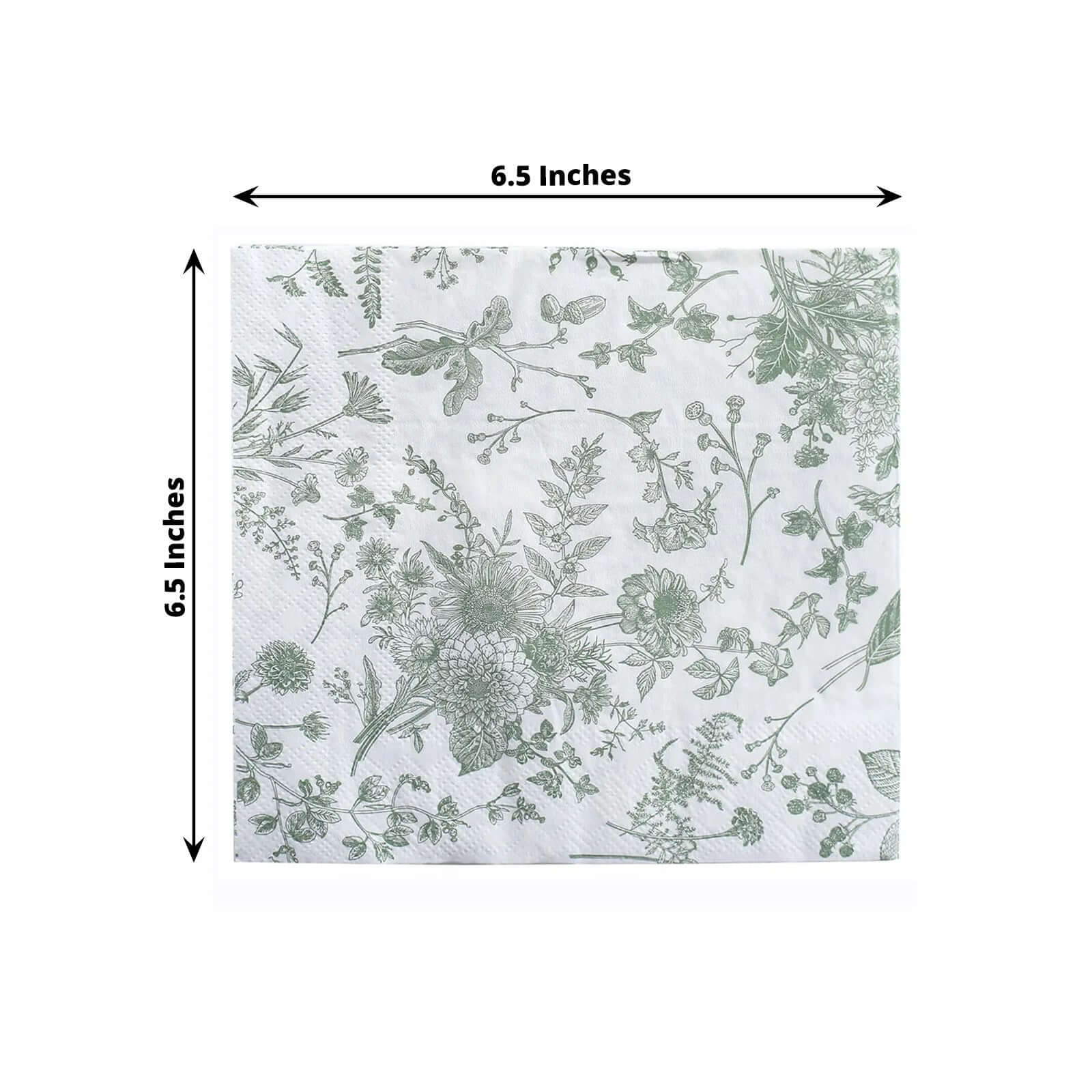 20 - Pack Paper Cocktail Napkins with French Toile Print White/Sage Green - Disposable 2 Ply Beverage Napkins for Events 6.5"x6.5" - Bell Racket Store