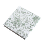 20 - Pack Paper Cocktail Napkins with French Toile Print White/Sage Green - Disposable 2 Ply Beverage Napkins for Events 6.5"x6.5" - Bell Racket Store