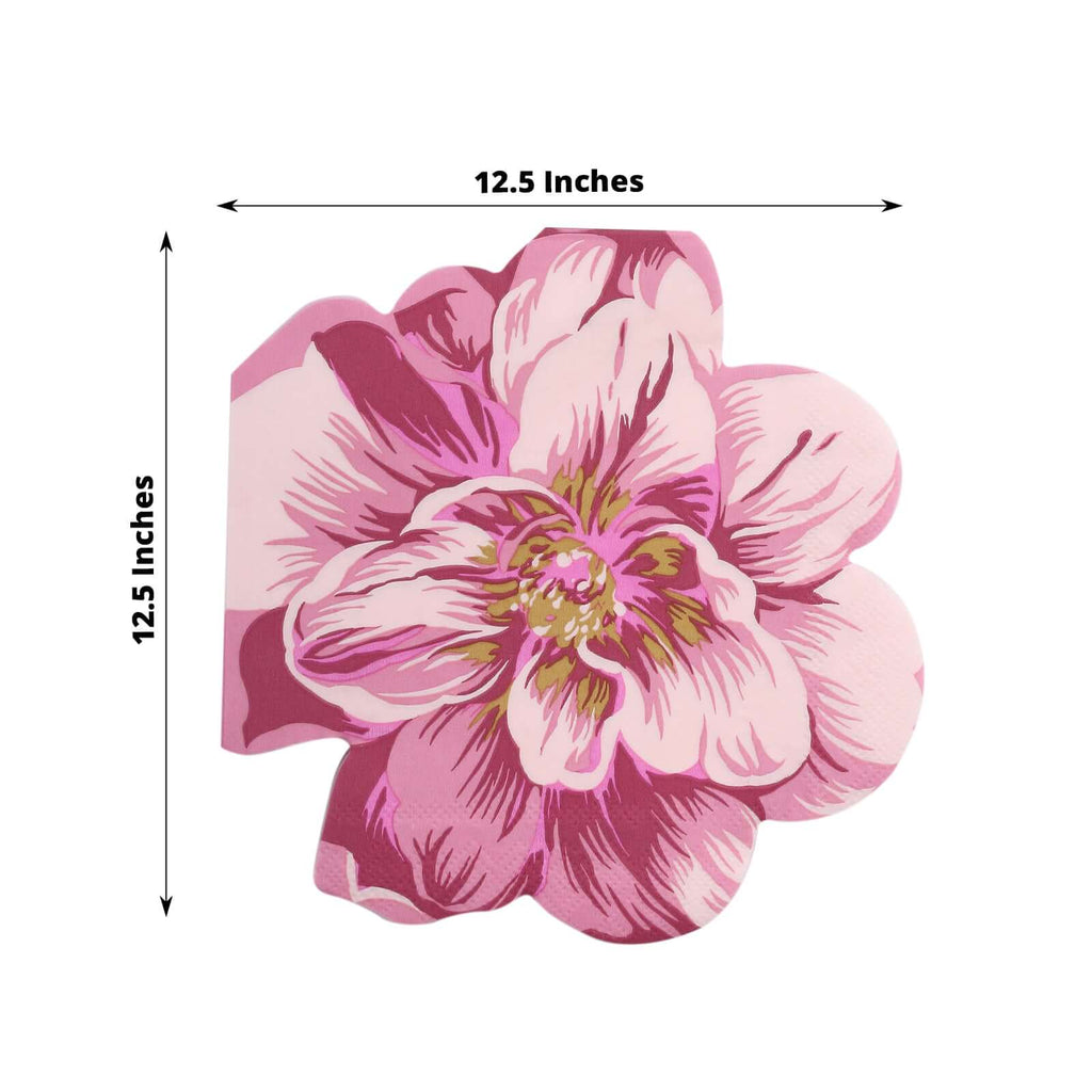 20 - Pack Paper Cocktail Napkins with Pink Peony Flower Shape - Soft 2 Ply Disposable Napkins for Parties - Bell Racket Store