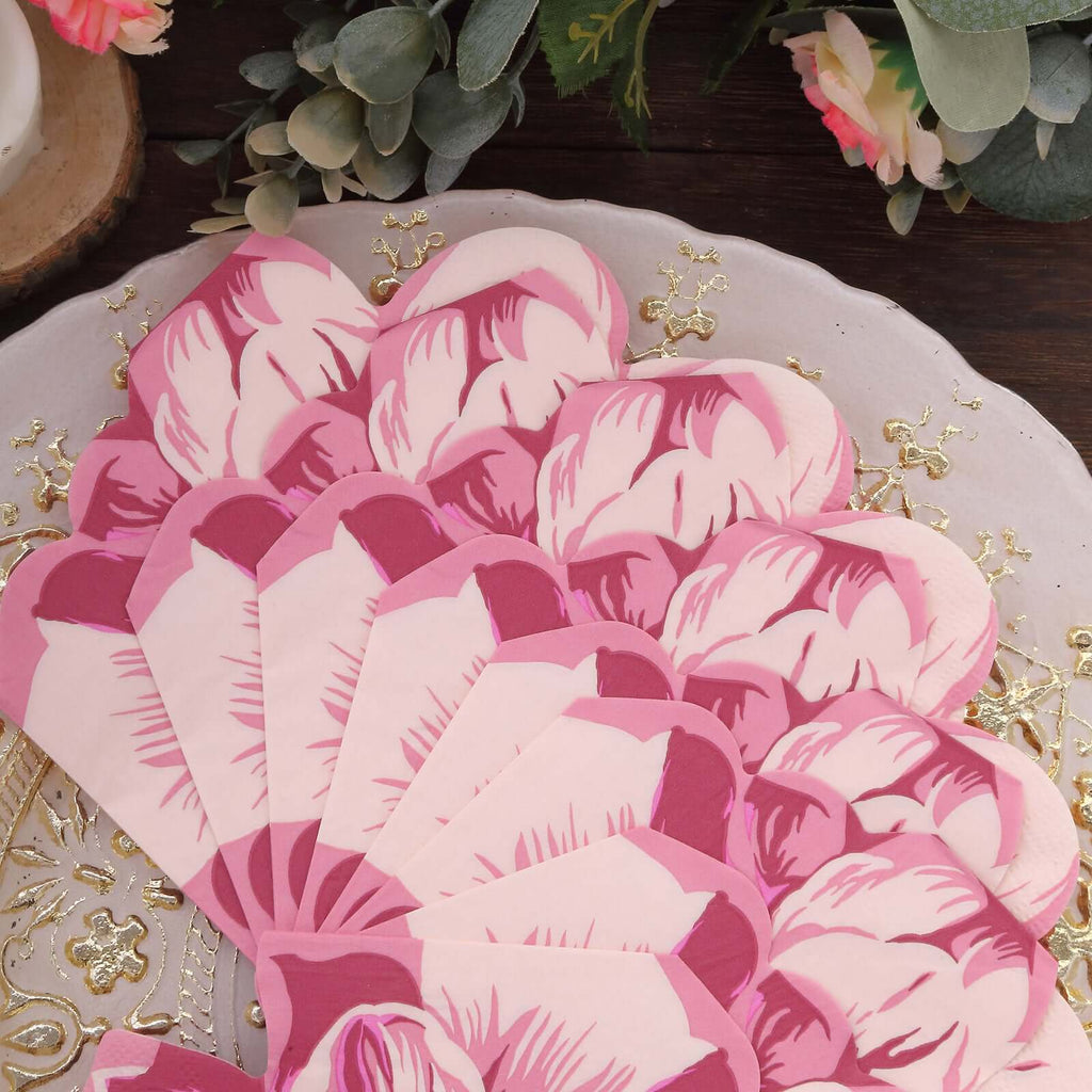 20 - Pack Paper Cocktail Napkins with Pink Peony Flower Shape - Soft 2 Ply Disposable Napkins for Parties - Bell Racket Store