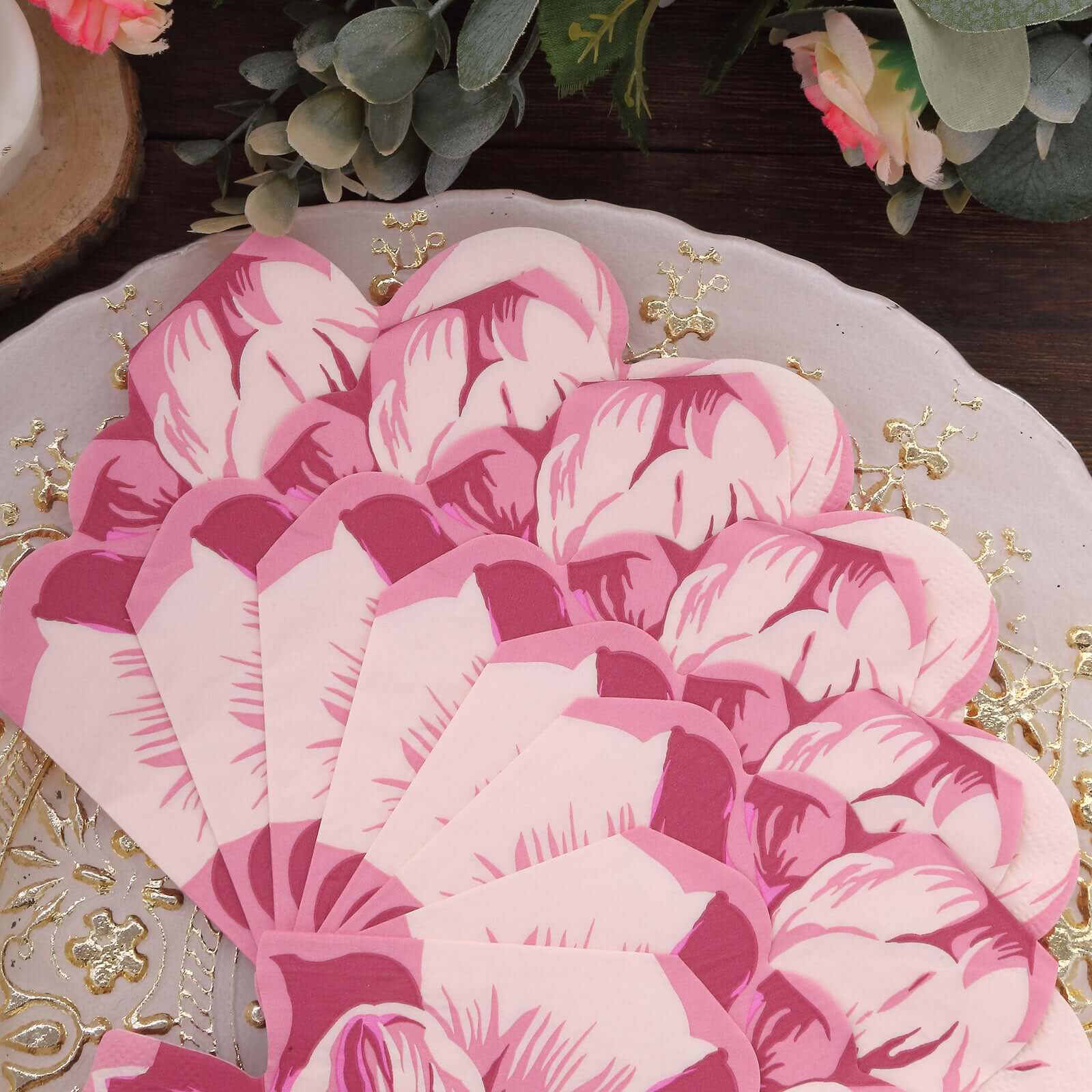20 - Pack Paper Cocktail Napkins with Pink Peony Flower Shape - Soft 2 Ply Disposable Napkins for Parties - Bell Racket Store