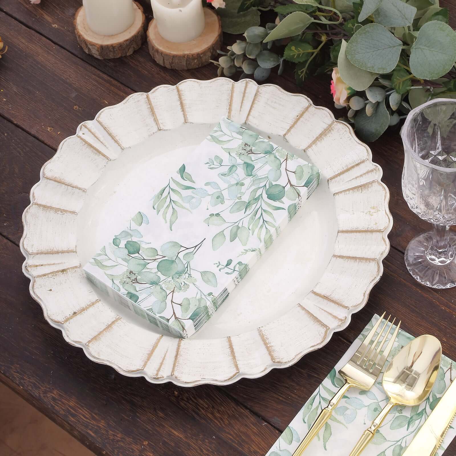 20 - Pack Paper Dinner Napkins Green with Eucalyptus Leaf Print 2 Ply - Stylish Boho Napkins for Events - Bell Racket Store