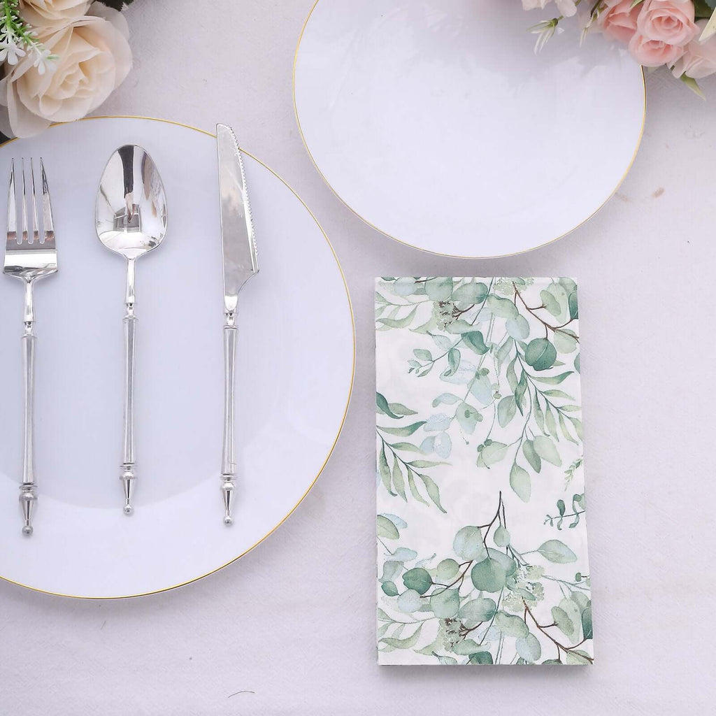 20 - Pack Paper Dinner Napkins Green with Eucalyptus Leaf Print 2 Ply - Stylish Boho Napkins for Events - Bell Racket Store