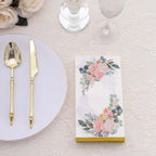 20 - Pack Paper Dinner Napkins White with Pink Peony Flowers and Gold Edge 2 - Ply - Stylish Disposable Napkins for Events - Bell Racket Store