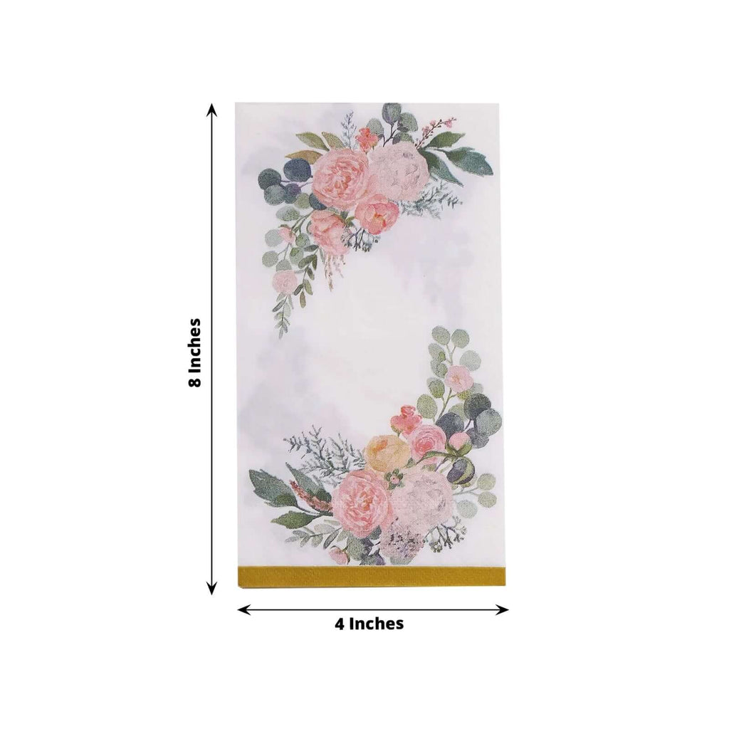20 - Pack Paper Dinner Napkins White with Pink Peony Flowers and Gold Edge 2 - Ply - Stylish Disposable Napkins for Events - Bell Racket Store