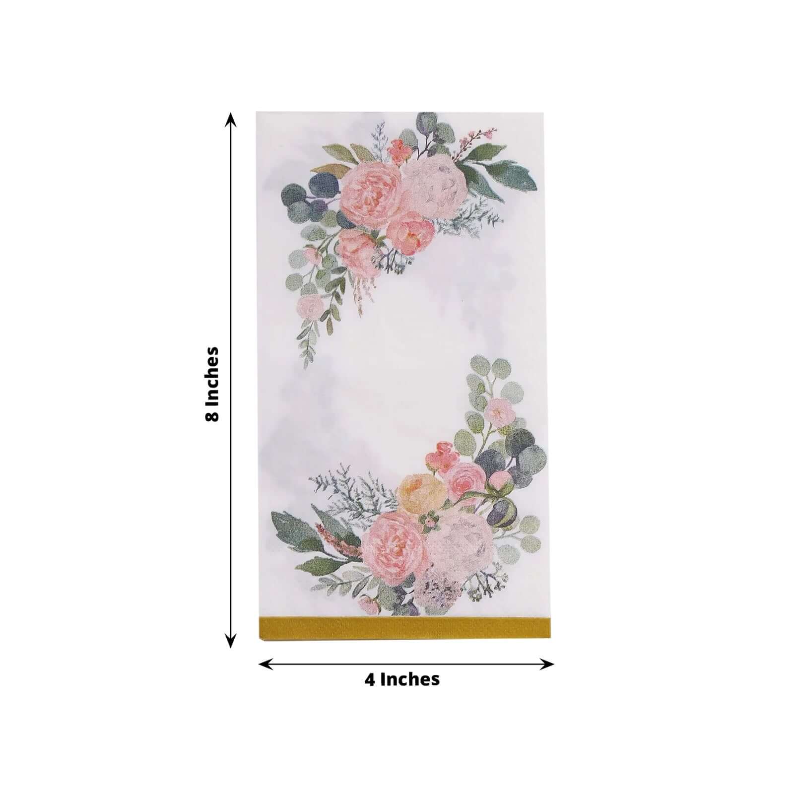 20 - Pack Paper Dinner Napkins White with Pink Peony Flowers and Gold Edge 2 - Ply - Stylish Disposable Napkins for Events - Bell Racket Store