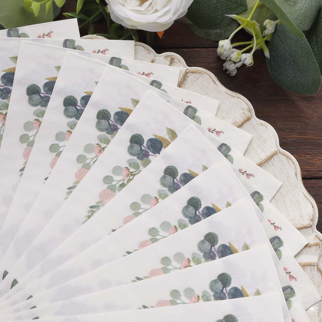 20 - Pack Paper Dinner Napkins White with Pink Peony Flowers and Gold Edge 2 - Ply - Stylish Disposable Napkins for Events - Bell Racket Store