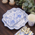 20 - Pack Paper Dinner Napkins White/Blue with French Toile Pattern 2 Ply - Stylish Disposable Napkins for Parties - Bell Racket Store