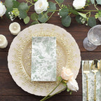 20 - Pack Paper Dinner Napkins White/Sage Green with French Toile Pattern 2 Ply - Stylish Disposable Napkins for Parties - Bell Racket Store