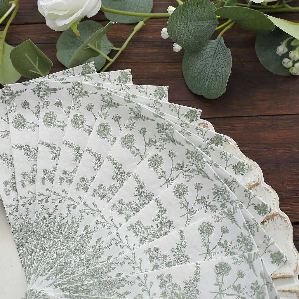 20 - Pack Paper Dinner Napkins White/Sage Green with French Toile Pattern 2 Ply - Stylish Disposable Napkins for Parties - Bell Racket Store