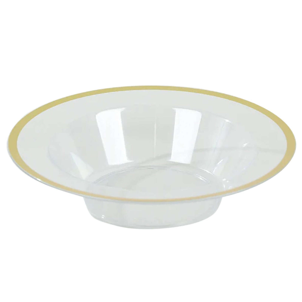 20 - Pack Plastic Dessert Serving Bowls Clear Round Design with Gold Rim - Disposable Salad Soup Bowls 12oz - Bell Racket Store