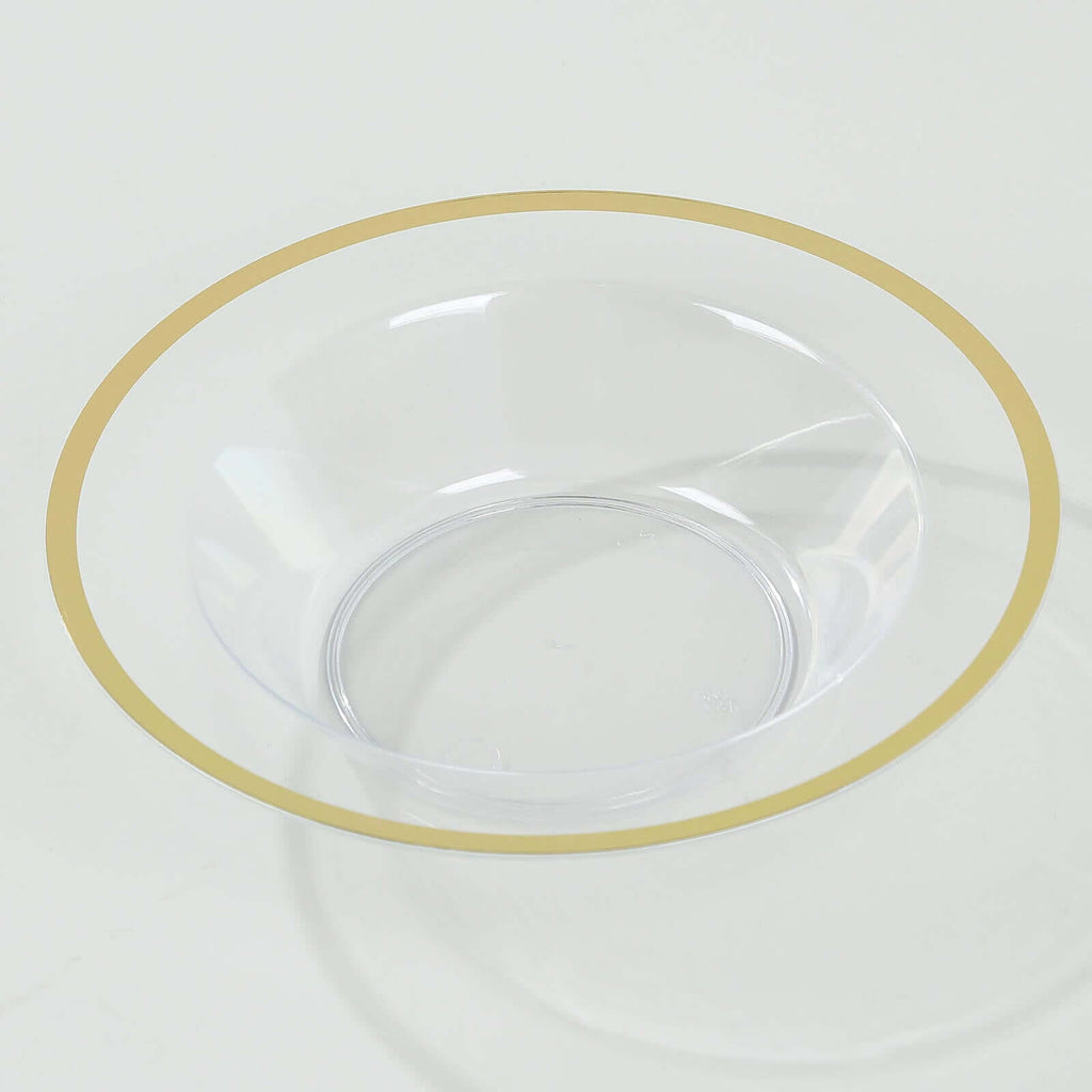 20 - Pack Plastic Dessert Serving Bowls Clear Round Design with Gold Rim - Disposable Salad Soup Bowls 12oz - Bell Racket Store