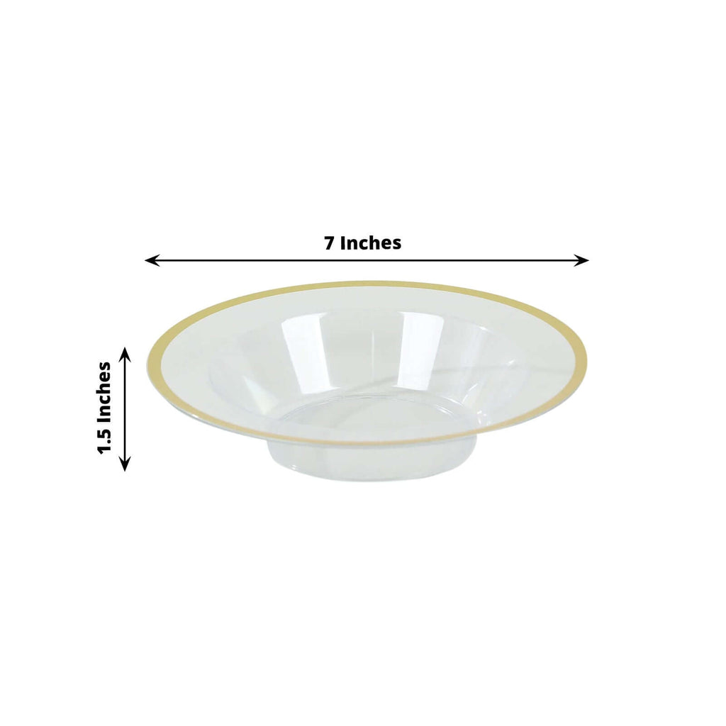 20 - Pack Plastic Dessert Serving Bowls Clear Round Design with Gold Rim - Disposable Salad Soup Bowls 12oz - Bell Racket Store